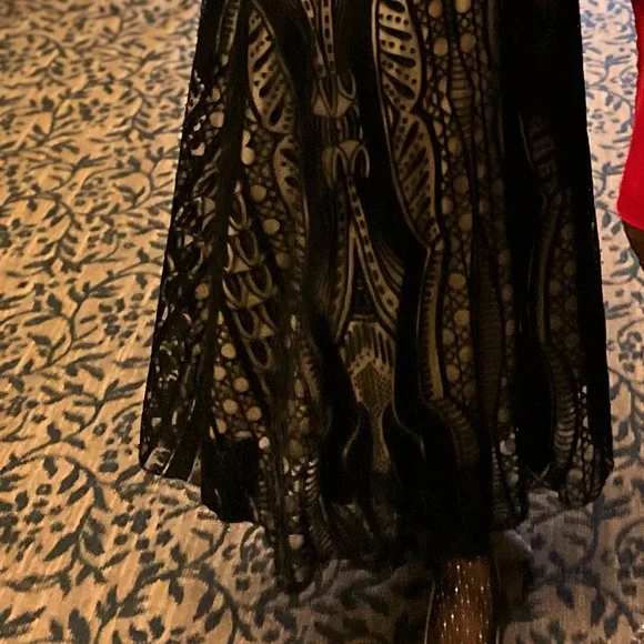 Farm Rio Anthropologie Medium Devore Fringed Maxi Dress Crochet Lace Black - Picture 9 of 15